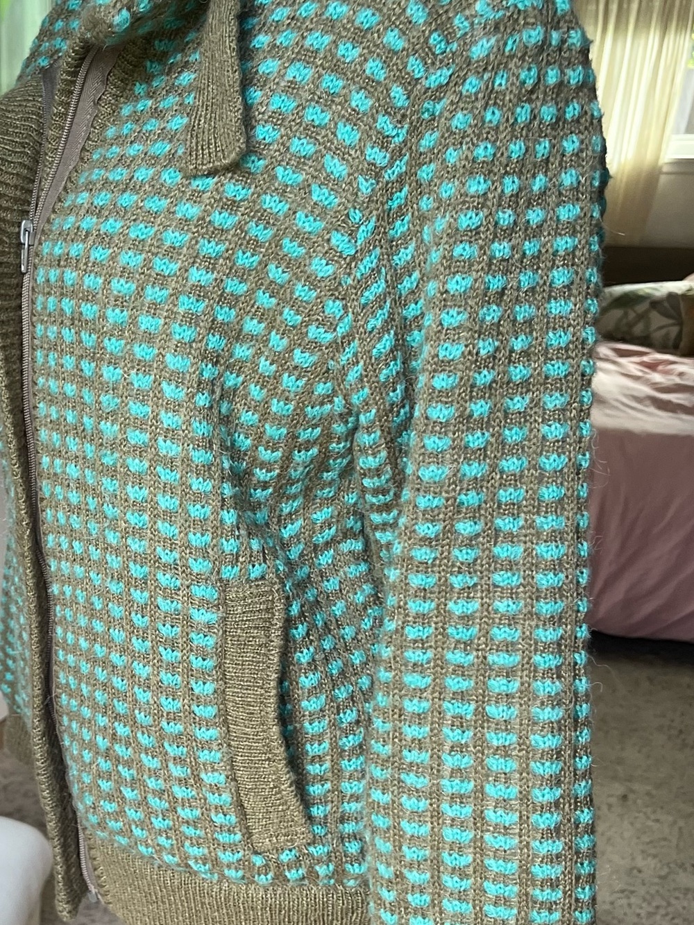 GorGeous Vintage Bomber Jacket Teal & Gray women size small pockets zipper Fall - Picture 12 of 15
